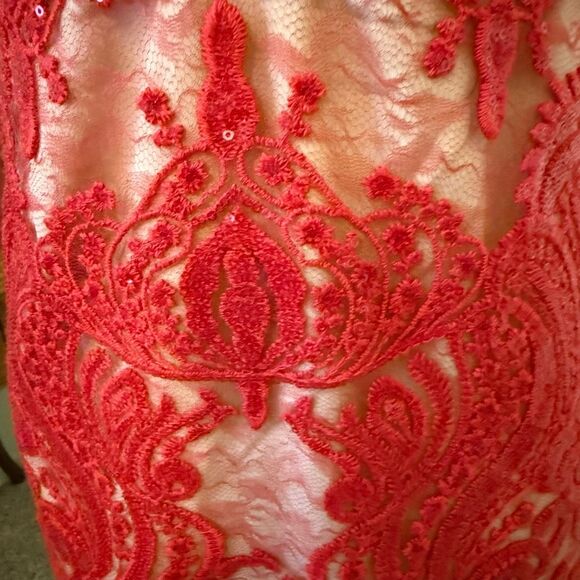 Free People Night Shimmers Red Lace & Sequins Mini Dress Sz 2 Y2K, Party - Picture 8 of 16
